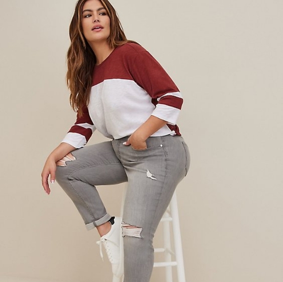 NEW! Torrid COTTON JERSEY LACE BACK COLORBLOCK VARSITY STRIPE TEE size 2x - Picture 4 of 10